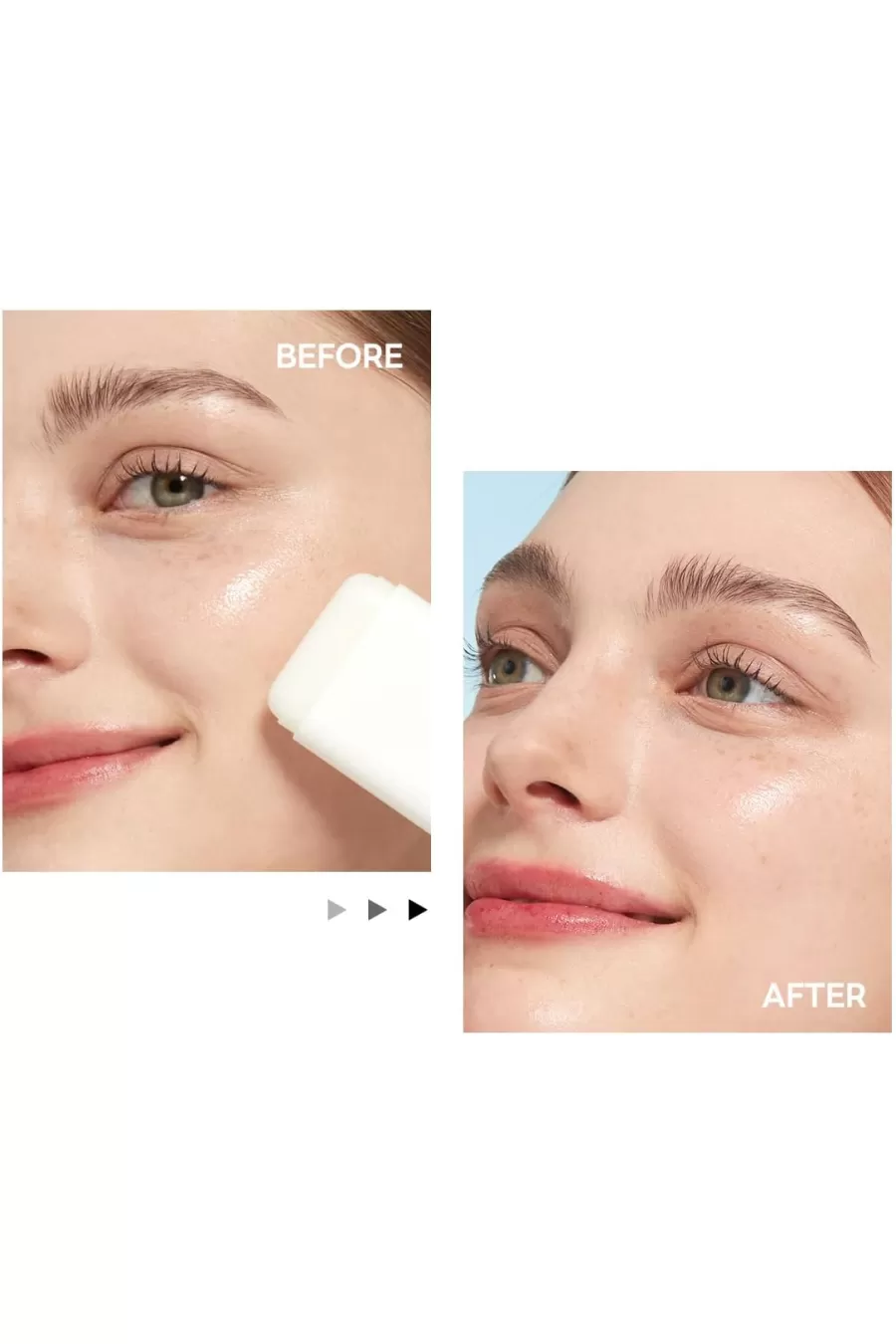 نتیجه استفاده از ضدآفتاب استیکی راند لب Round Lab روی پوست با نمای قبل و بعد