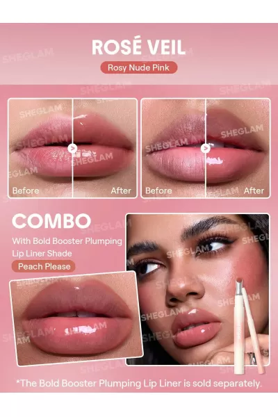  تصویر 1 : لیپ لامپر حجم دهنده بولد بوستر رنگ Rose Veil شیگلم Sheglam 