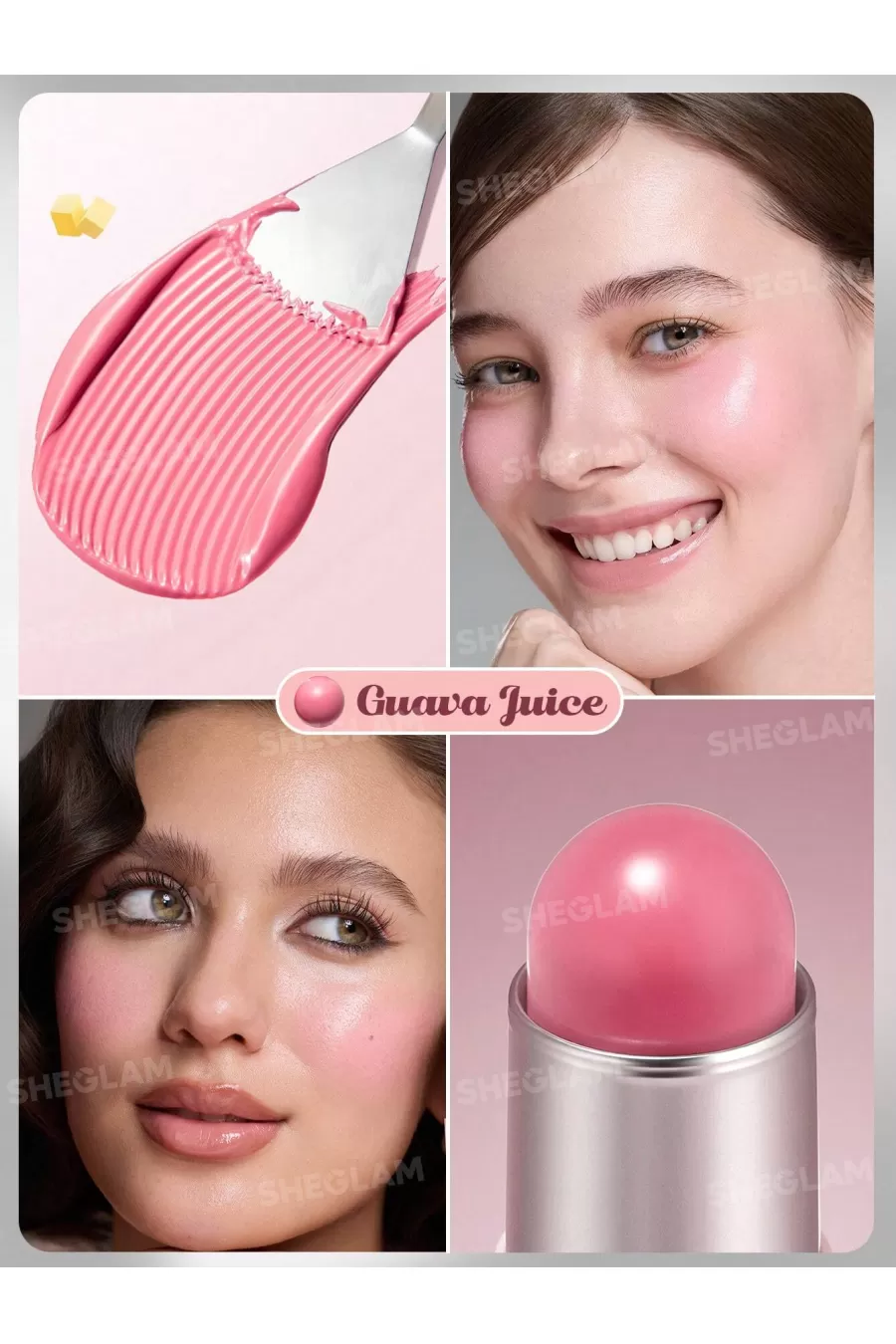 فرمولاسیون هوشمند و بافت نرم رژگونه استیکی کرهای رنگ Guava Juice شیگلم Sheglam فرمولاسیون هوشمند و بافت نرم رژگونه استیکی کرهای رنگ Guava Juice شیگلم Sheglam