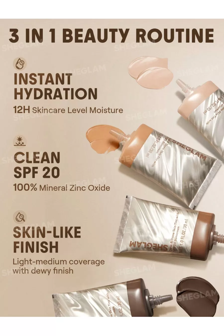ویژگیهای تینت پوست کرم پودری حاوی ضدآفتاب رنگ پورسلن شیگلم Sheglam با SPF20 و آبرسانی ویژگیهای تینت پوست کرم پودری حاوی ضدآفتاب رنگ پورسلن شیگلم Sheglam با SPF20 و آبرسانی
