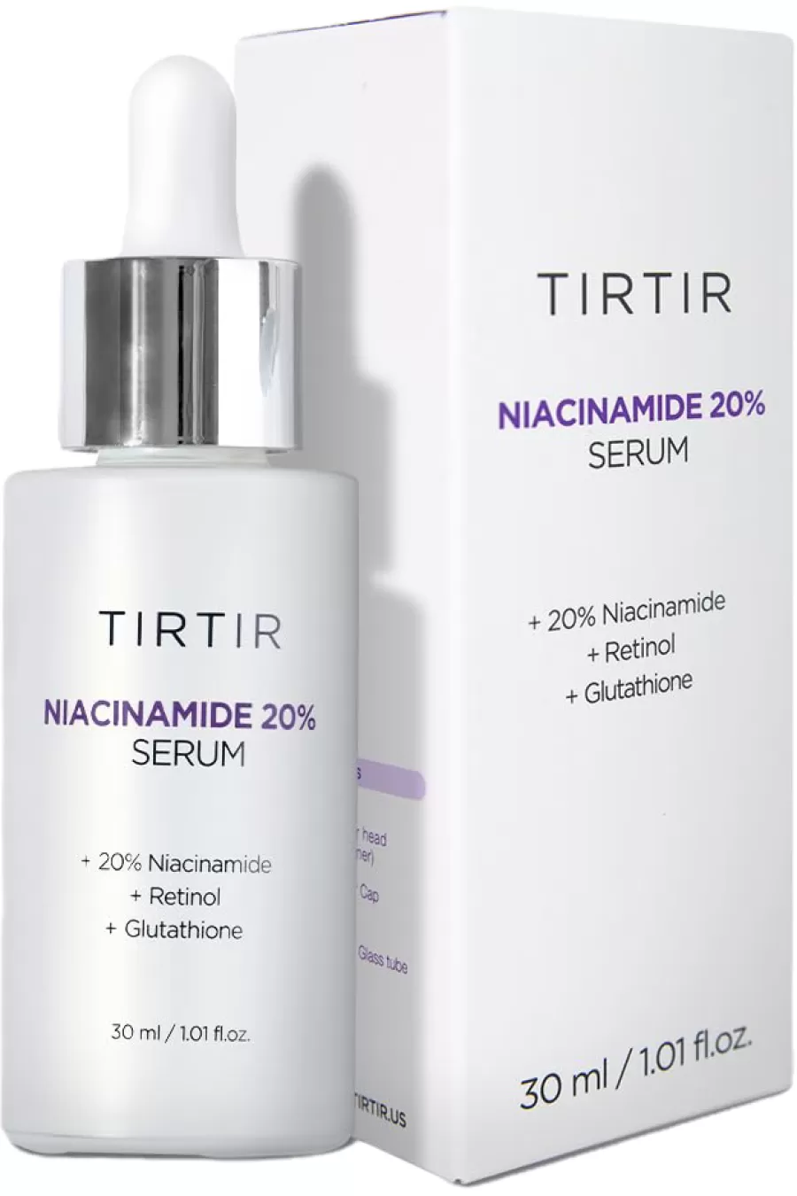 ارزش خرید سرم نیاسینامید 20 درصد تیرتیر TIRTIR با نمایش بطری و جعبه محصول