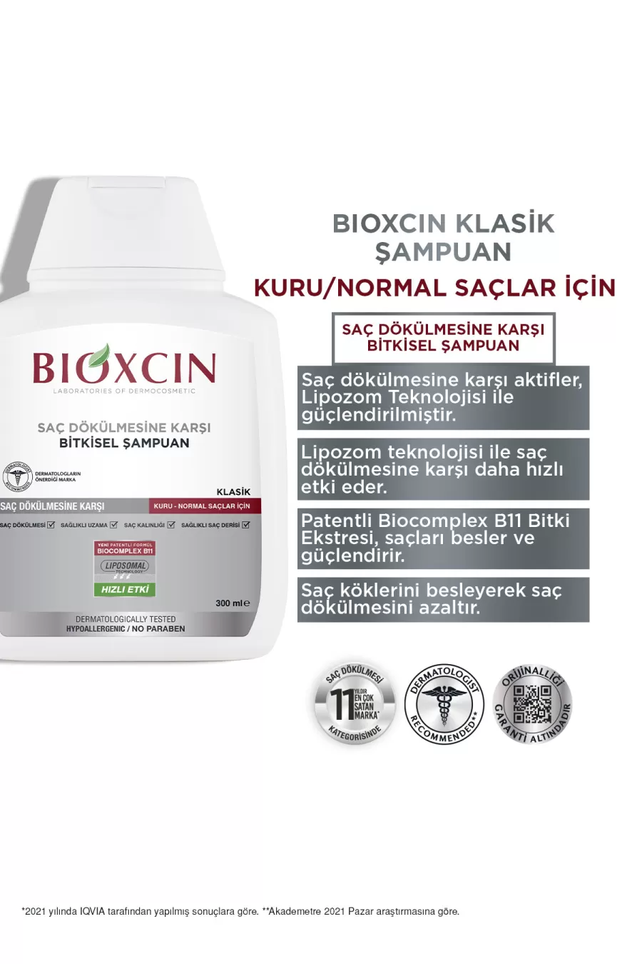 ویژگی شامپو کلاسیک ضدریزش موهای خشک تا نرمال بیوکسین BIOXCIN