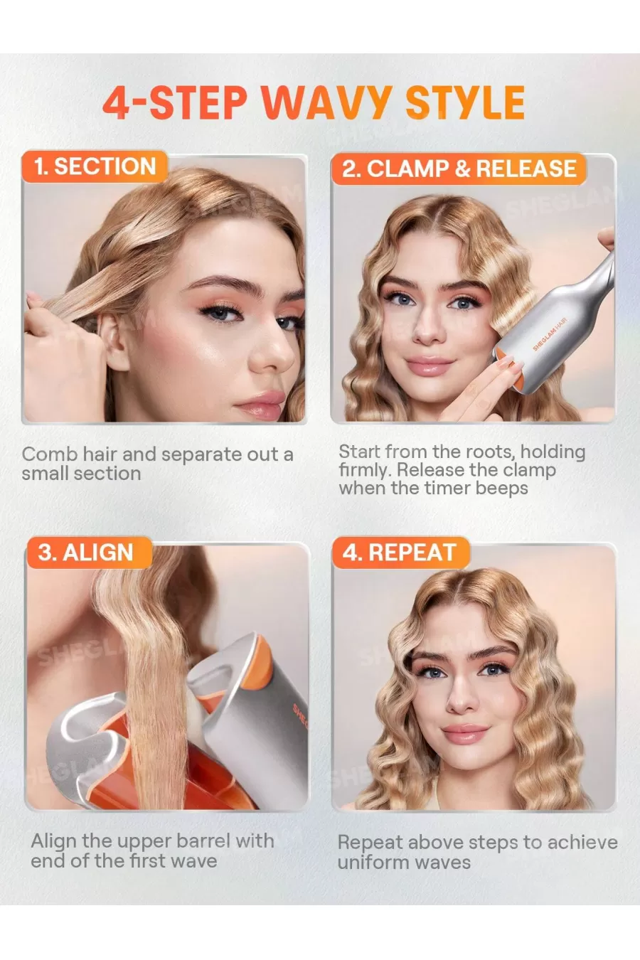نحوه استفاده از دستگاه فر ساحلی شیگلم Sheglam برای تقسیم مو، گیرهزدن و ایجاد موج یکنواخت نحوه استفاده از دستگاه فر ساحلی شیگلم Sheglam برای تقسیم مو، گیرهزدن و ایجاد موج یکنواخت