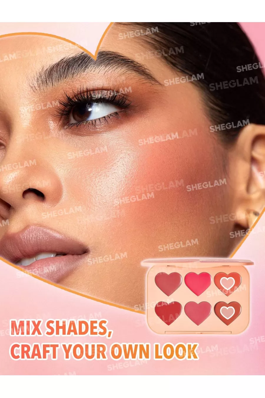 جمع‌بندی نتیجه استفاده از پالت رژگونه کرمی قلبی رنگ شیگلم Sheglam روی گونه