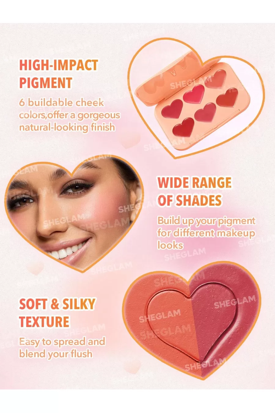 ترکیبات کلیدی و بافت نرم پالت رژگونه کرمی قلبی رنگ شیگلم Sheglam ترکیبات کلیدی و بافت نرم پالت رژگونه کرمی قلبی رنگ شیگلم Sheglam