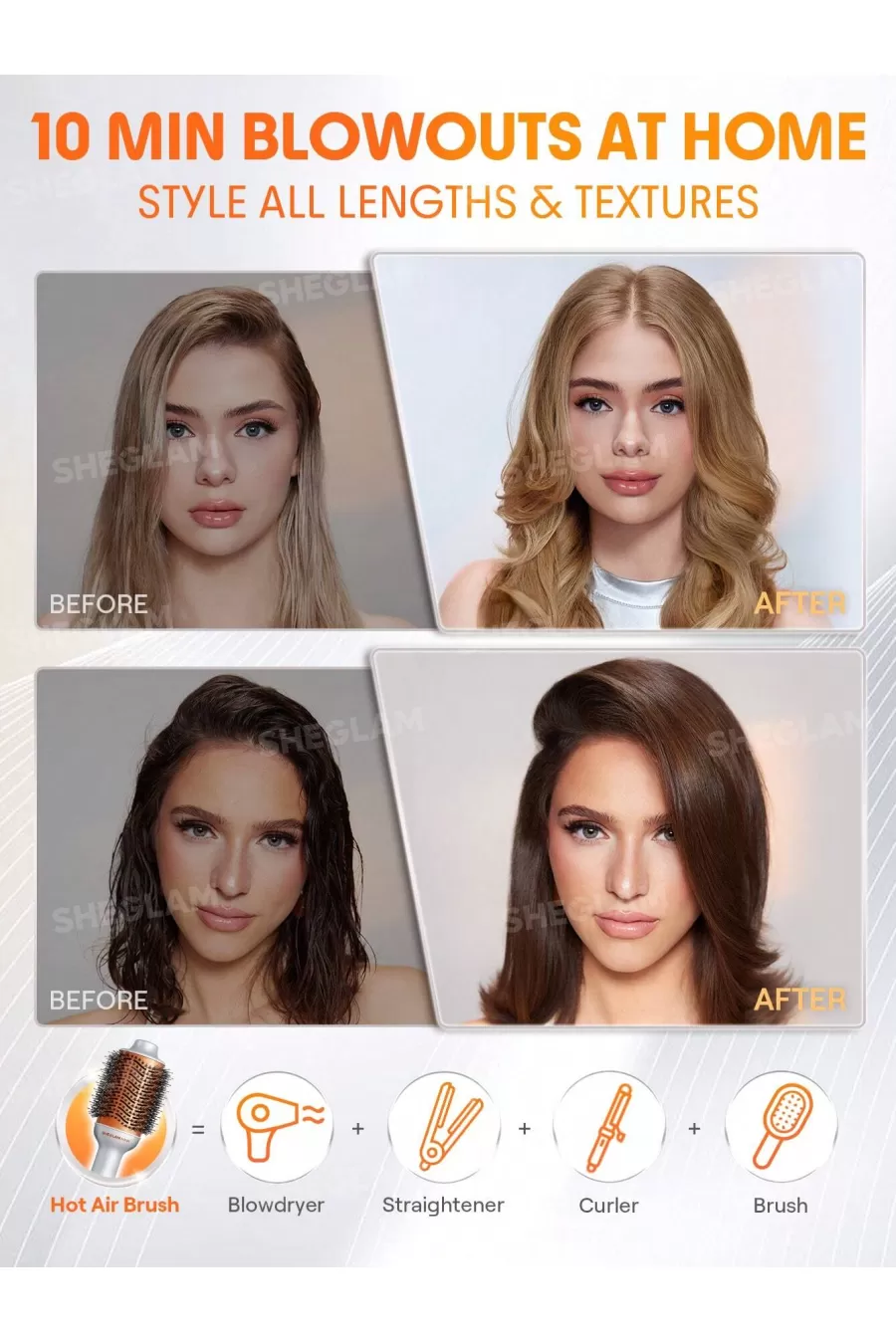 نمایش نتیجه حالتدهی سشوار برسی شیگلم Sheglam برای انواع مو و استایلهای مختلف نمایش نتیجه حالتدهی سشوار برسی شیگلم Sheglam برای انواع مو و استایلهای مختلف