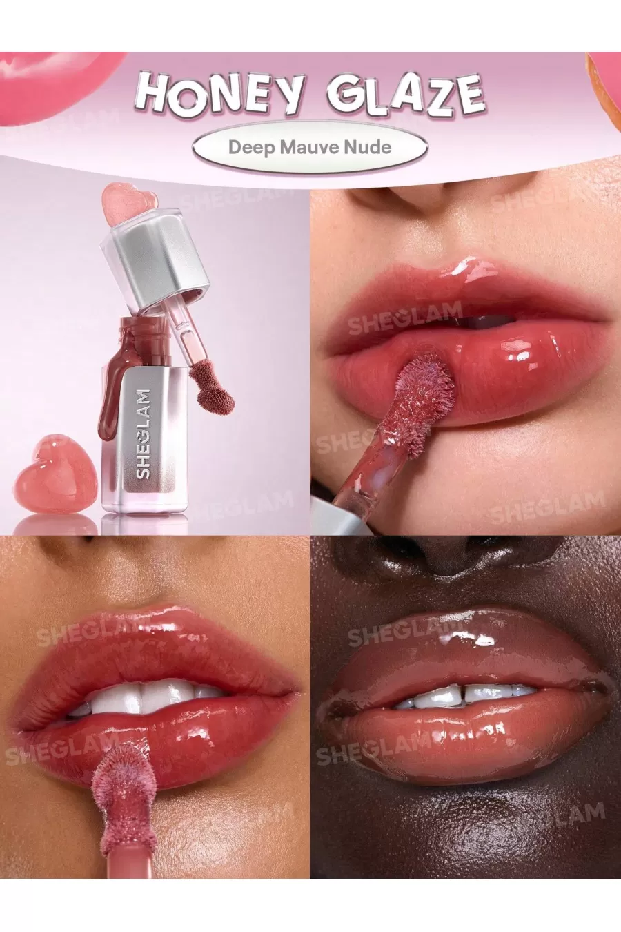 درخشش ملایم لیپ گلاس آینهای رنگ Honey Glaze شیگلم Sheglam روی لب درخشش ملایم لیپ گلاس آینهای رنگ Honey Glaze شیگلم Sheglam روی لب