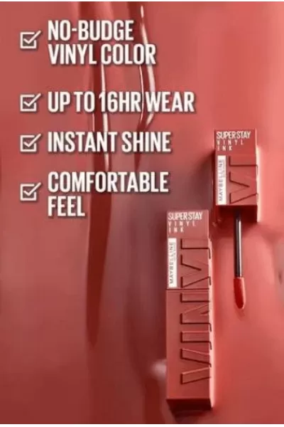  تصویر 3 : Maybelline New York میبلین نیویورک 130 EXTRA رژ لب شاین مایع 16 ساعته سوپر استی VINYL INK رنگ  