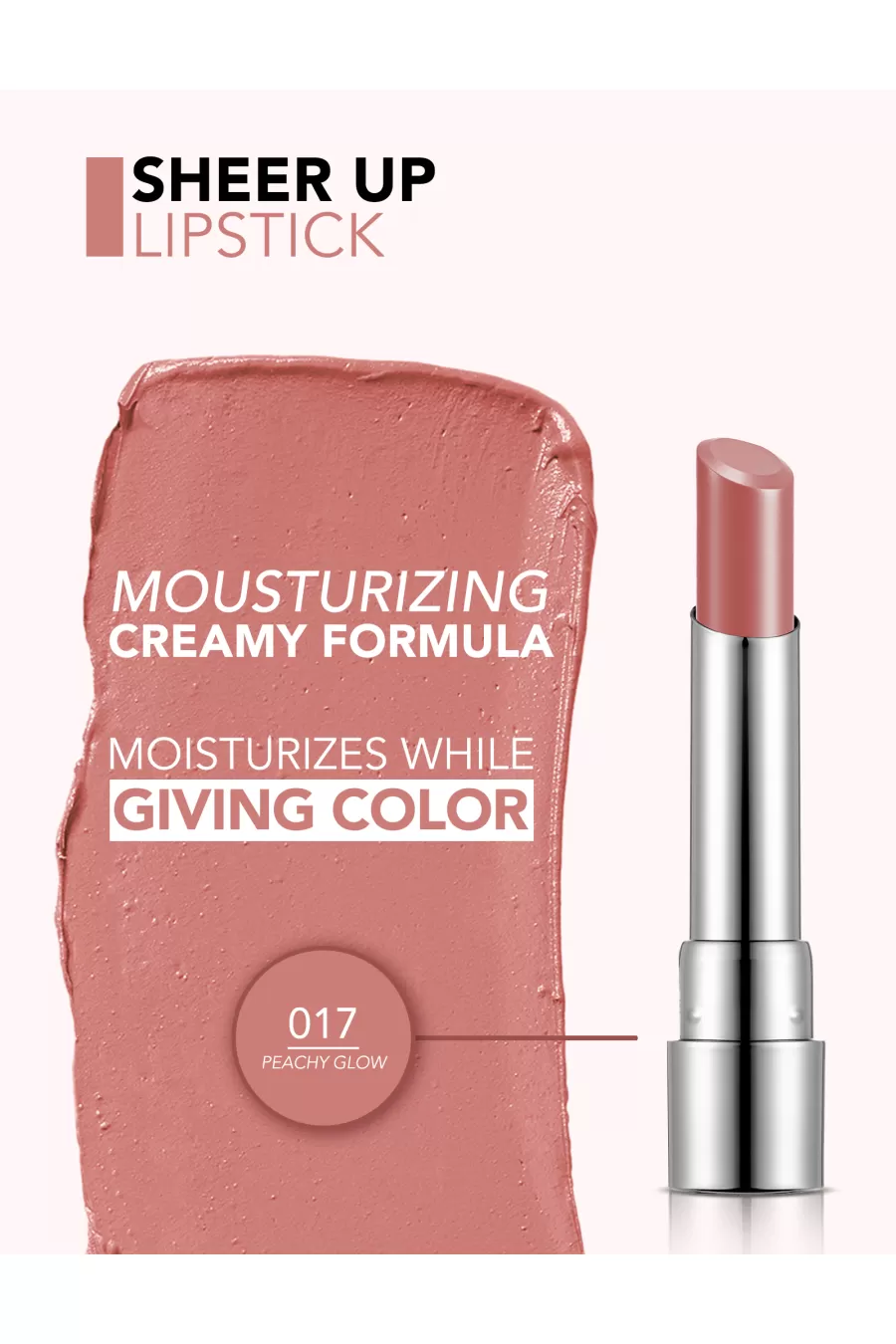 معرفی رژلب جامد Sheer Up رنگ 017 Peachy Glow فلورمار Flormar با فرمول مرطوب‌کننده