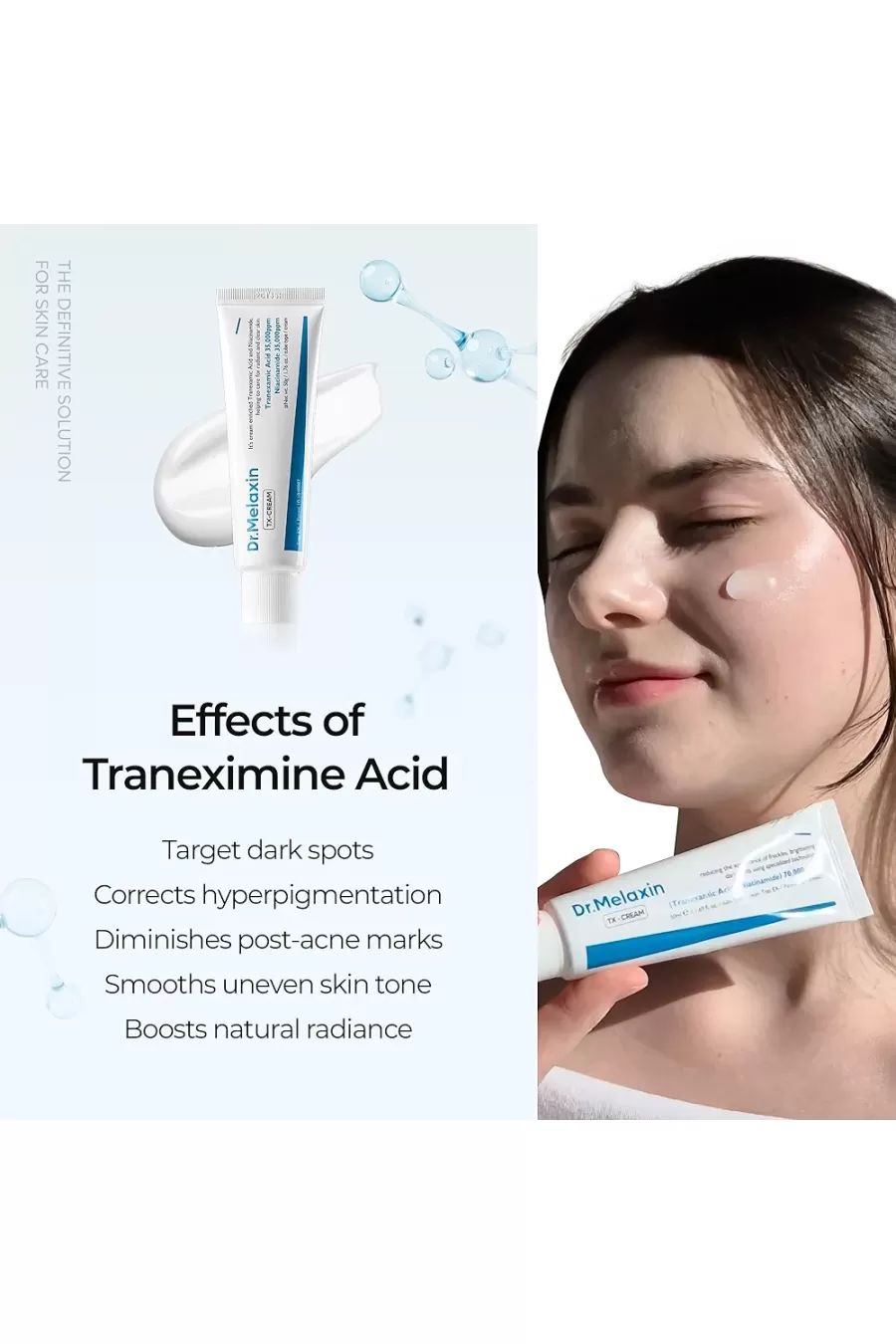 ویژگی‌های کرم ترانگزامیک اسید دکتر ملاکسین Dr.Melaxin برای کاهش لک و یکنواختی پوست