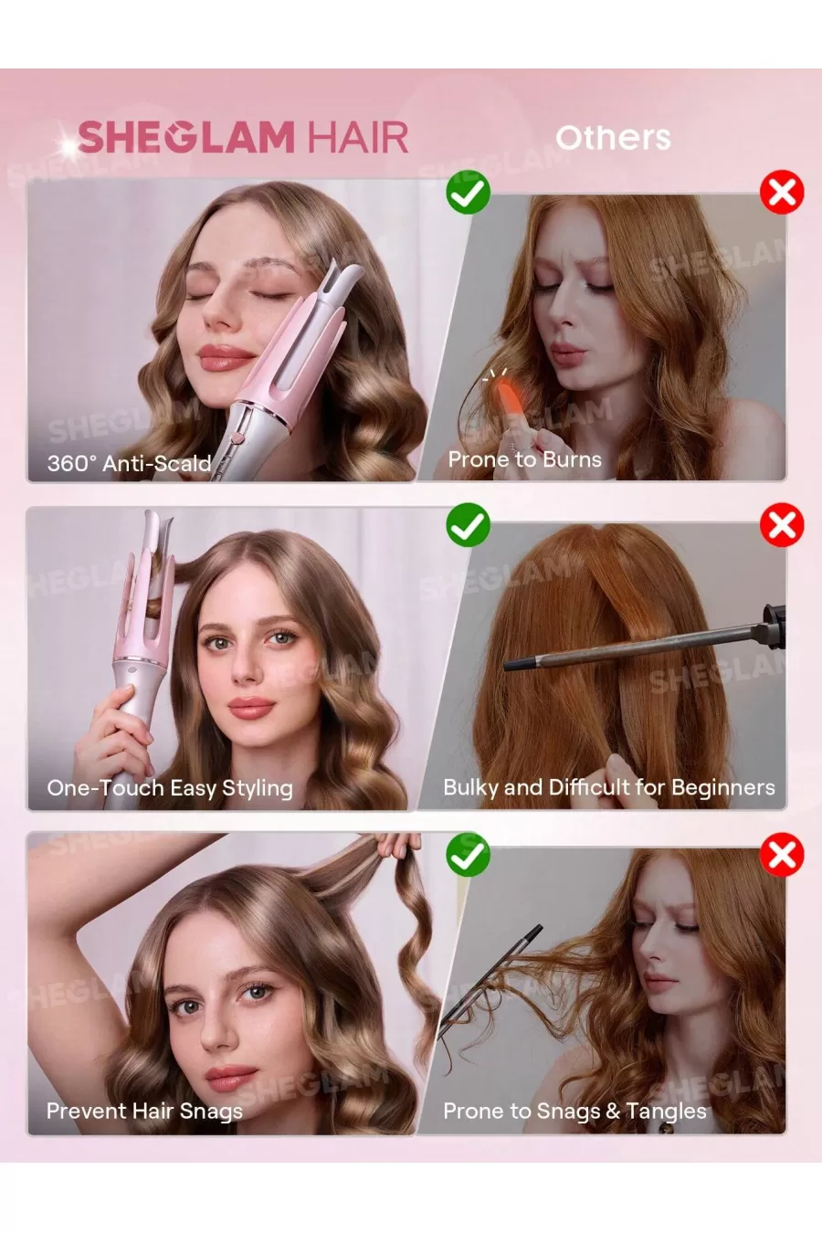عایق حرارتی داخلی کرلی صورتی سایز 19 شیگلم Sheglam برای محافظت بیشتر هنگام حالت‌دهی مو
