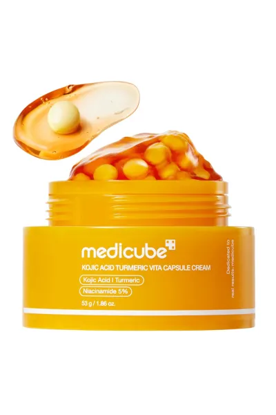 خرید و قیمت کرم کپسولی کوجیک اسید و زردچوبه مدی کیوب روشن کننده و تسکین دهنده قوی پوست Medicube  مدی کیوب اصل