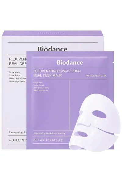 خرید ماسک ورقه ای PDRN و خاویار بایودنس ضد چروک درخشان کننده و آبرسان پوست بایودنس BioDance