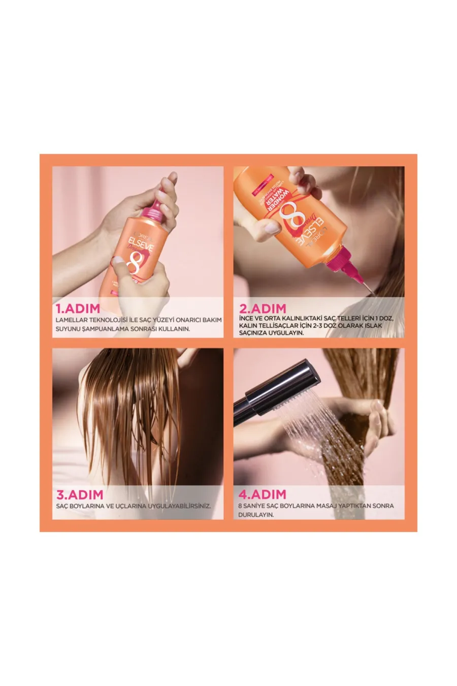 نحوه استفاده از سرم مو آبرسان معجزه لورال پاریس L'Oreal Paris در چهار مرحله نحوه استفاده از سرم مو آبرسان معجزه لورال پاریس L'Oreal Paris در چهار مرحله
