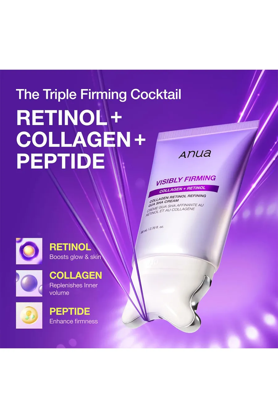 ویژگیهای گواشا کرم رتینول و کلاژن ضد چروک، جوانساز و فرم دهنده آنوا Anua Retinol & Collagen Gua Sha Cream ویژگیهای گواشا کرم رتینول و کلاژن ضد چروک، جوانساز و فرم دهنده آنوا Anua Retinol & Collagen Gua Sha Cream