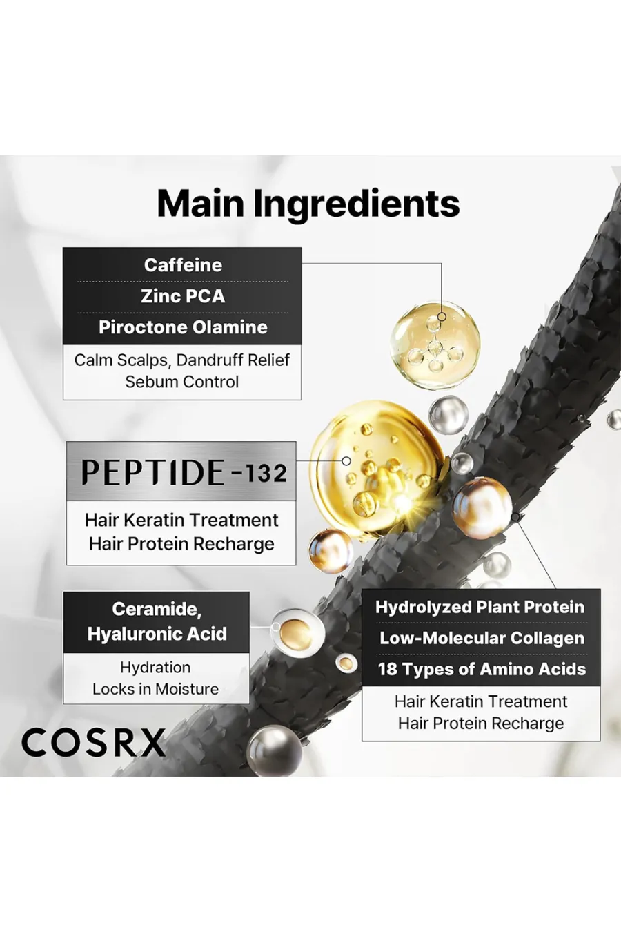 ترکیبات مؤثر شامپو پپتاید 132 ترمیم و تقویت کننده مو کوزارکس COSRX