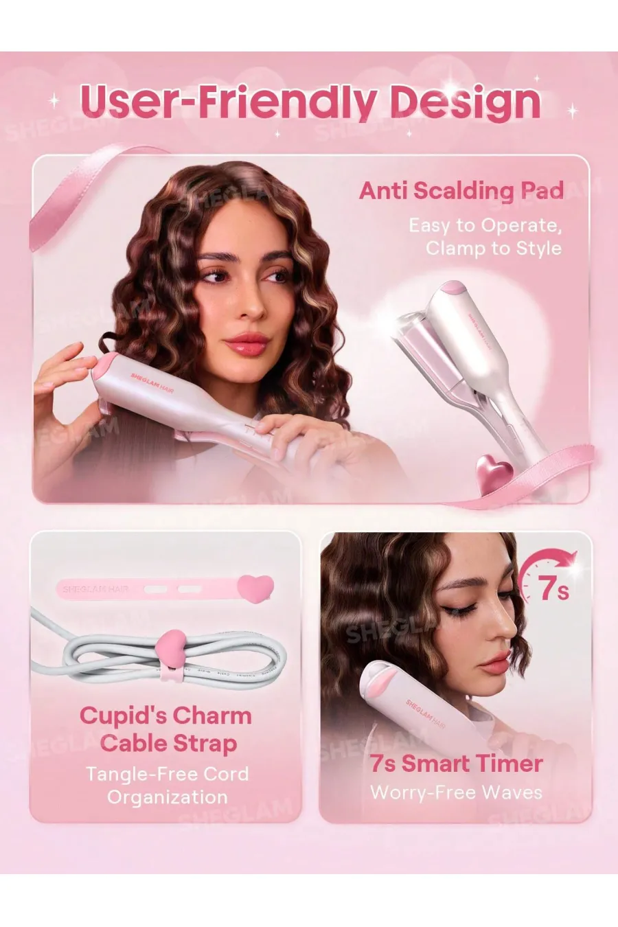 دستگاه فر ساحلی مو صورتی سایز ۱۹ شیگلم Sheglam Pink 19mm Beach Wave Curler دستگاه فر ساحلی مو صورتی سایز ۱۹ شیگلم Sheglam Pink 19mm Beach Wave Curler