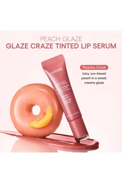  تصویر 2 : تینت لب سرمی آبرسان  حجم دهنده و درخشان کننده رنگ Peach Glaze لانیژ LANEIGE 