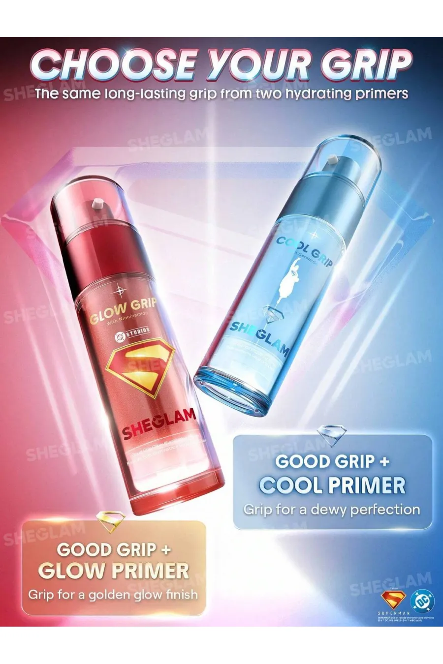 ویژگیهای پرایمر درخشان کننده و آبرسان سوپرمن شیگلم Sheglam | Sheglam The Superman | SHEGLAM Good Grip Glow Illuminating Primer ویژگیهای پرایمر درخشان کننده و آبرسان سوپرمن شیگلم Sheglam | Sheglam The Superman | SHEGLAM Good Grip Glow Illuminating Primer