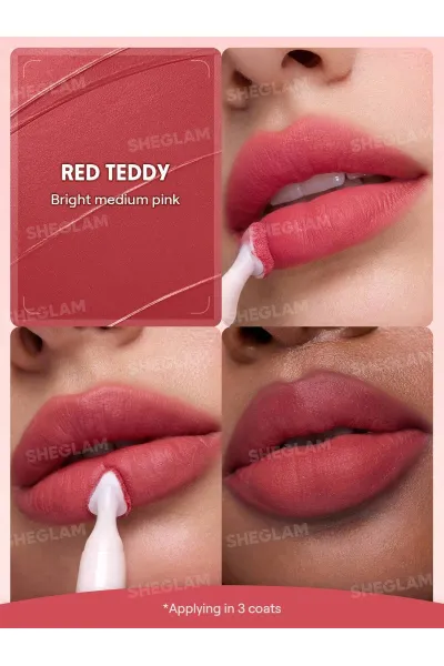  تصویر 2 : Sheglam شیگلم  پاف لیپ مات مخملی رنگ 330 Red Teddy  