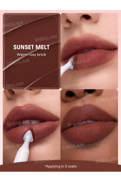  تصویر 2 : Sheglam شیگلم  پاف لیپ مات مخملی رنگ 522 Sunset Melt  