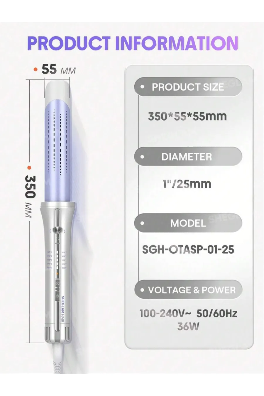 ویژگی‌های فر مو سایز ۲۵ اتوماتیک شیگلم با جریان هوای خنک مدل Airflow Styler Pro شیگلم Sheglam