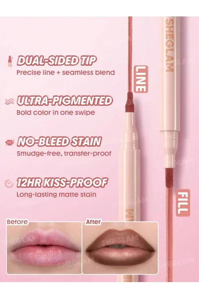  تصویر 3 : Sheglam شیگلم  مداد لب مایع و تینت لب شیگلم مدل True Stain Liquid Lip Liner رنگ 509 Chocoholic  