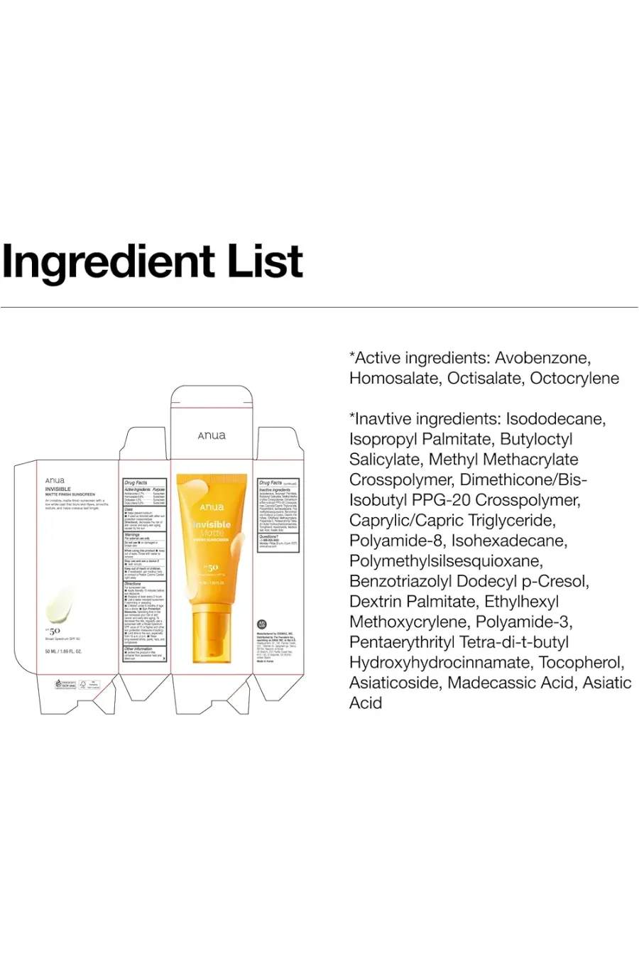 نیاسینامید ضد آفتاب مات کننده و محو کننده منافذ SPF50+ PA+++ آنوا Anua