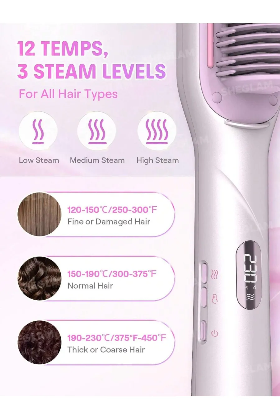ویژگیهای برس حرارتی صاف کننده مو بخار دار شیگلم Sheglam ویژگیهای برس حرارتی صاف کننده مو بخار دار شیگلم Sheglam