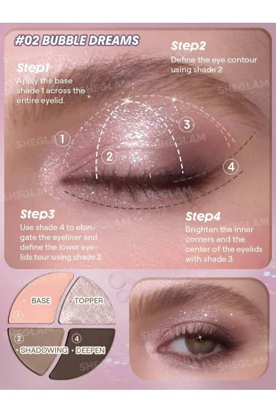  تصویر 2 : Sheglam شیگلم  پالت سایه چشم مینی دی دریمر رنگ Bubble Dreams  