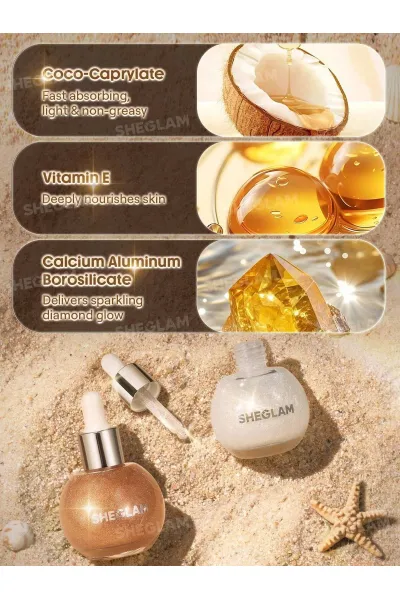  تصویر 4 : Sheglam شیگلم  روغن بدن هایلایتر و براق کننده Sunlit Silk رنگ Frosted Opal  