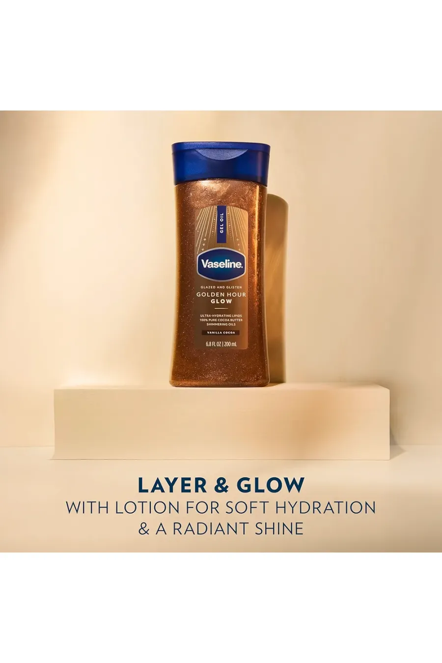 ویژگیهای ژل روغن بدن شایندار و آبرسان گلدن آور با کره کاکائو وازلین Vaseline | Vaseline Glazed & Glisten Golden Hour Body Gel Oil Glow ویژگیهای ژل روغن بدن شایندار و آبرسان گلدن آور با کره کاکائو وازلین Vaseline | Vaseline Glazed & Glisten Golden Hour Body Gel Oil Glow