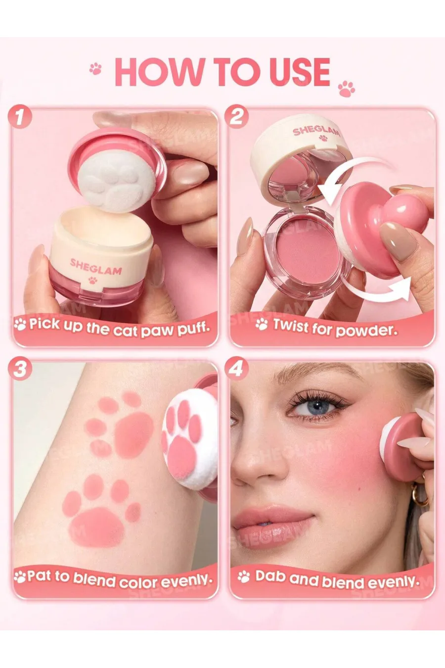 روش استفاده از رژگونه استامپی طرح پنجه گربه رنگ Berry Flirt شیگلم Sheglam با پد پنجهای روش استفاده از رژگونه استامپی طرح پنجه گربه رنگ Berry Flirt شیگلم Sheglam با پد پنجهای