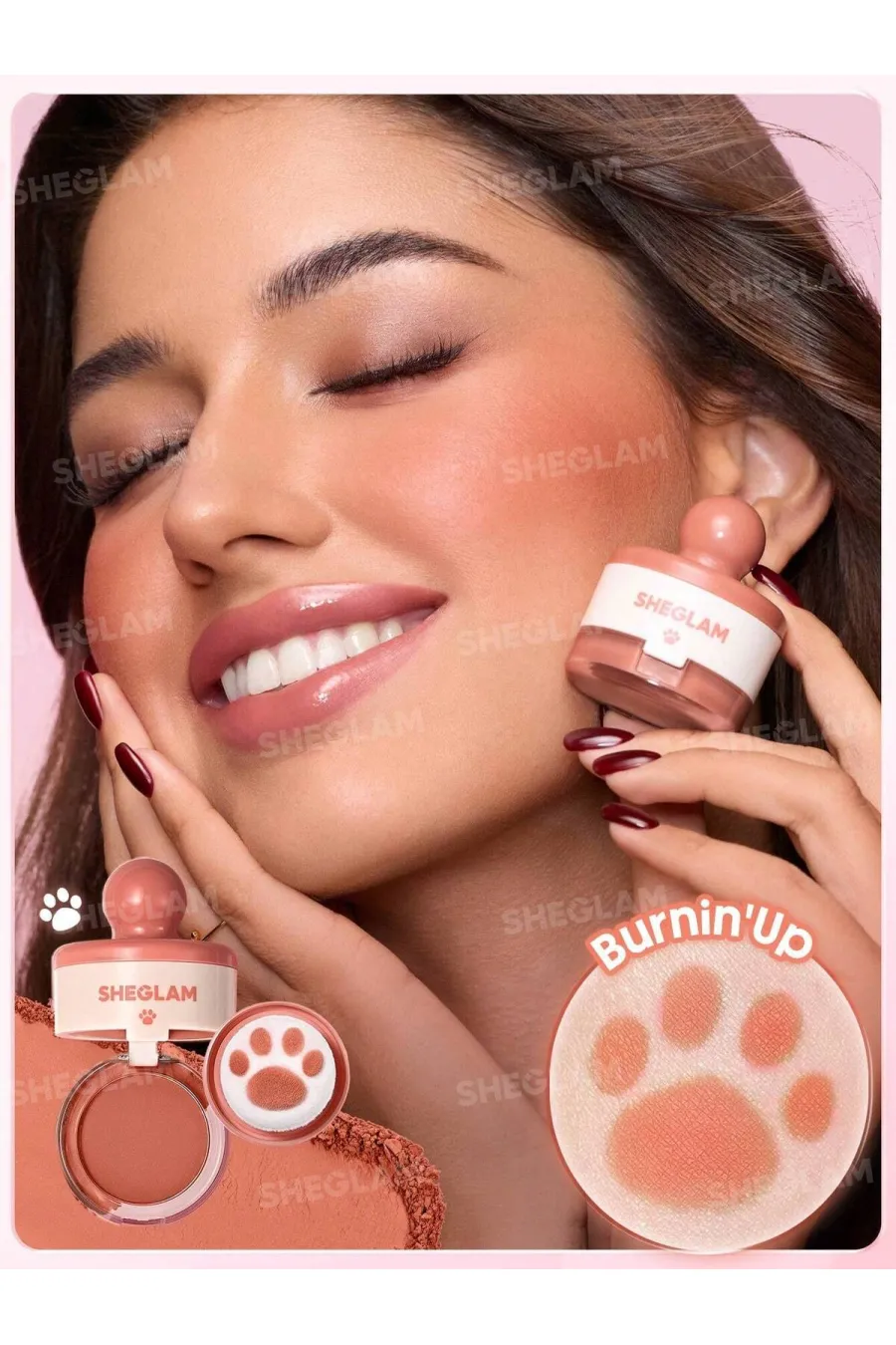 مزایای استفاده از رژگونه استامپی طرح پنجه گربه رنگ Burnin' Up شیگلم Sheglam روی گونه