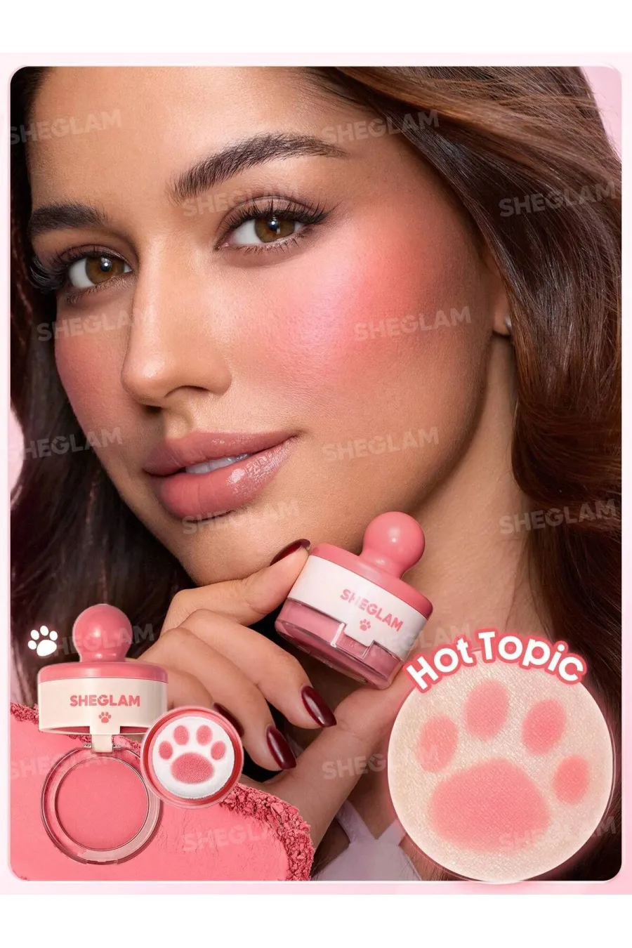 معرفی رژگونه استامپی طرح پنجه گربه رنگ Hot Topic شیگلم Sheglam روی گونه
