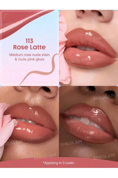  تصویر 1 : تینت لب پیل‌آف و برق لب دو سر رنگ Rose Latte شیگلم Sheglam 