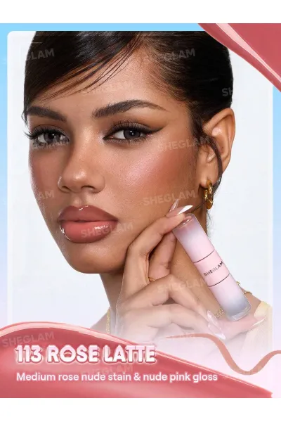  تصویر 3 : تینت لب پیل‌آف و برق لب دو سر رنگ Rose Latte شیگلم Sheglam 