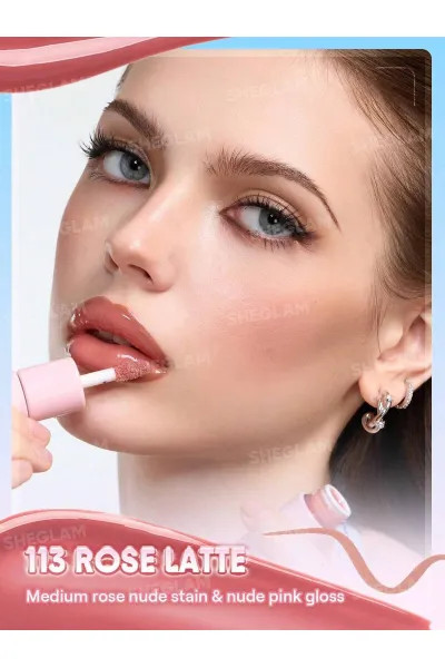  تصویر 9 : تینت لب پیل‌آف و برق لب دو سر رنگ Rose Latte شیگلم Sheglam 