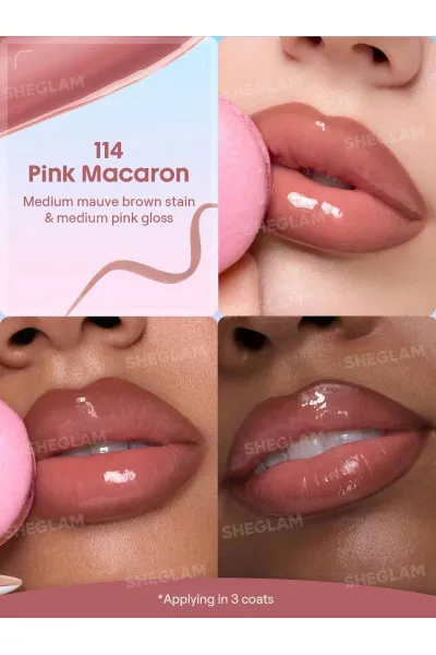  تصویر 1 : تینت لب پیل‌آف و برق لب دو سر رنگ Pink Macaron شیگلم Sheglam 