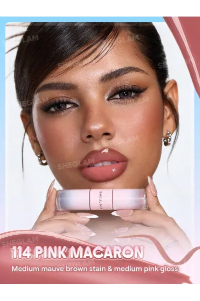  تصویر 3 : تینت لب پیل‌آف و برق لب دو سر رنگ Pink Macaron شیگلم Sheglam 