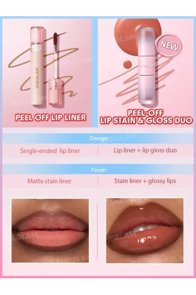  تصویر 10 : تینت لب پیل‌آف و برق لب دو سر رنگ Pink Macaron شیگلم Sheglam 