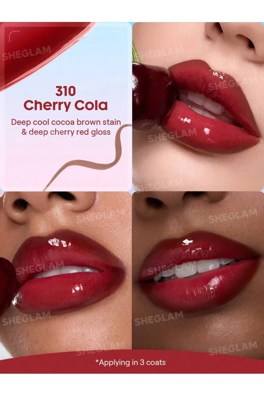 مزایای استفاده از تینت لب پیل‌آف و برق لب دو سر رنگ Cherry Cola شیگلم Sheglam