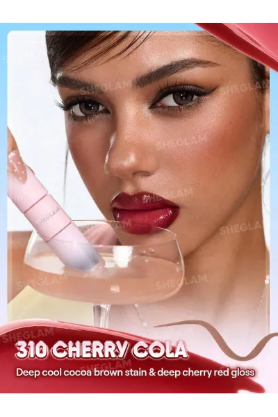  تصویر 3 : تینت لب پیل‌آف و برق لب دو سر رنگ Cherry Cola شیگلم Sheglam 
