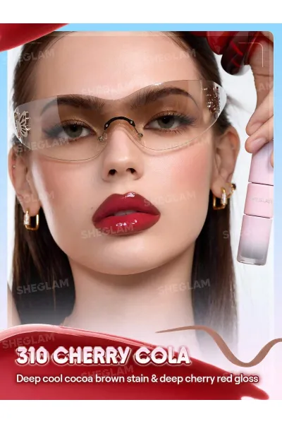  تصویر 9 : تینت لب پیل‌آف و برق لب دو سر رنگ Cherry Cola شیگلم Sheglam 