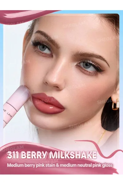  تصویر 9 : تینت لب پیل‌آف و برق لب دو سر رنگ Berry Milkshake شیگلم Sheglam 