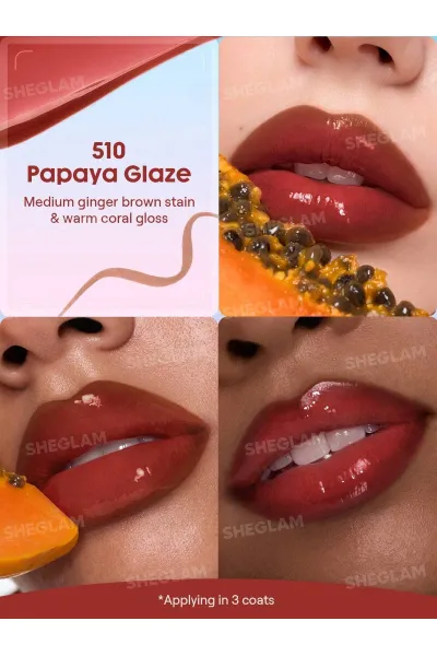  تصویر 1 : تینت لب پیل‌آف و برق لب دو سر رنگ Papaya Glaze شیگلم Sheglam 