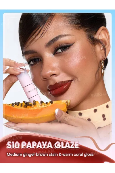  تصویر 3 : تینت لب پیل‌آف و برق لب دو سر رنگ Papaya Glaze شیگلم Sheglam 
