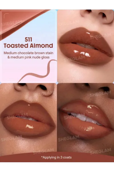  تصویر 1 : تینت لب پیل‌آف و برق لب دو سر رنگ Toasted Almond شیگلم Sheglam 