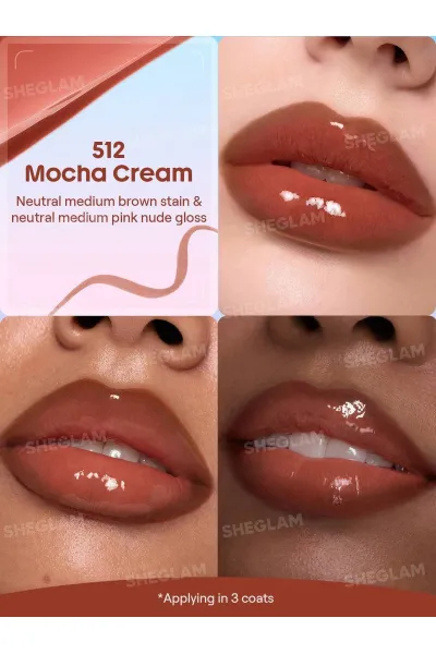  تصویر 1 : تینت لب پیل‌آف و برق لب دو سر رنگ Mocha Cream شیگلم Sheglam 