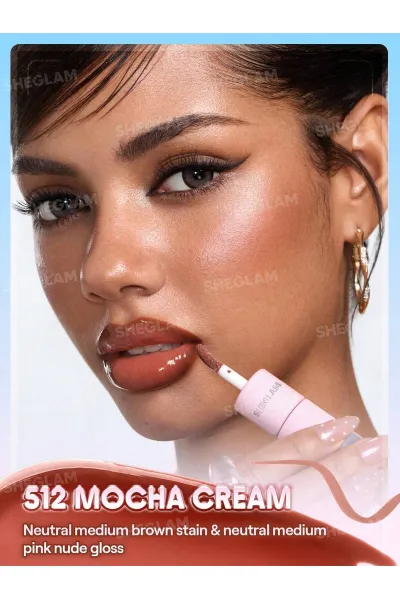  تصویر 3 : تینت لب پیل‌آف و برق لب دو سر رنگ Mocha Cream شیگلم Sheglam 